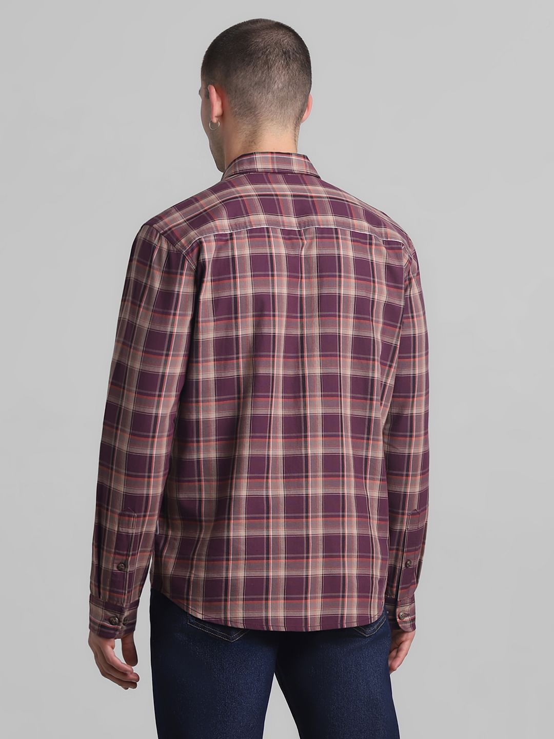 Dark Red Check Full Sleeves Shirt