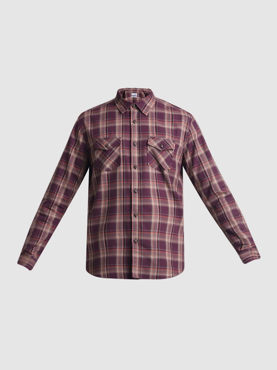 Dark Red Check Full Sleeves Shirt