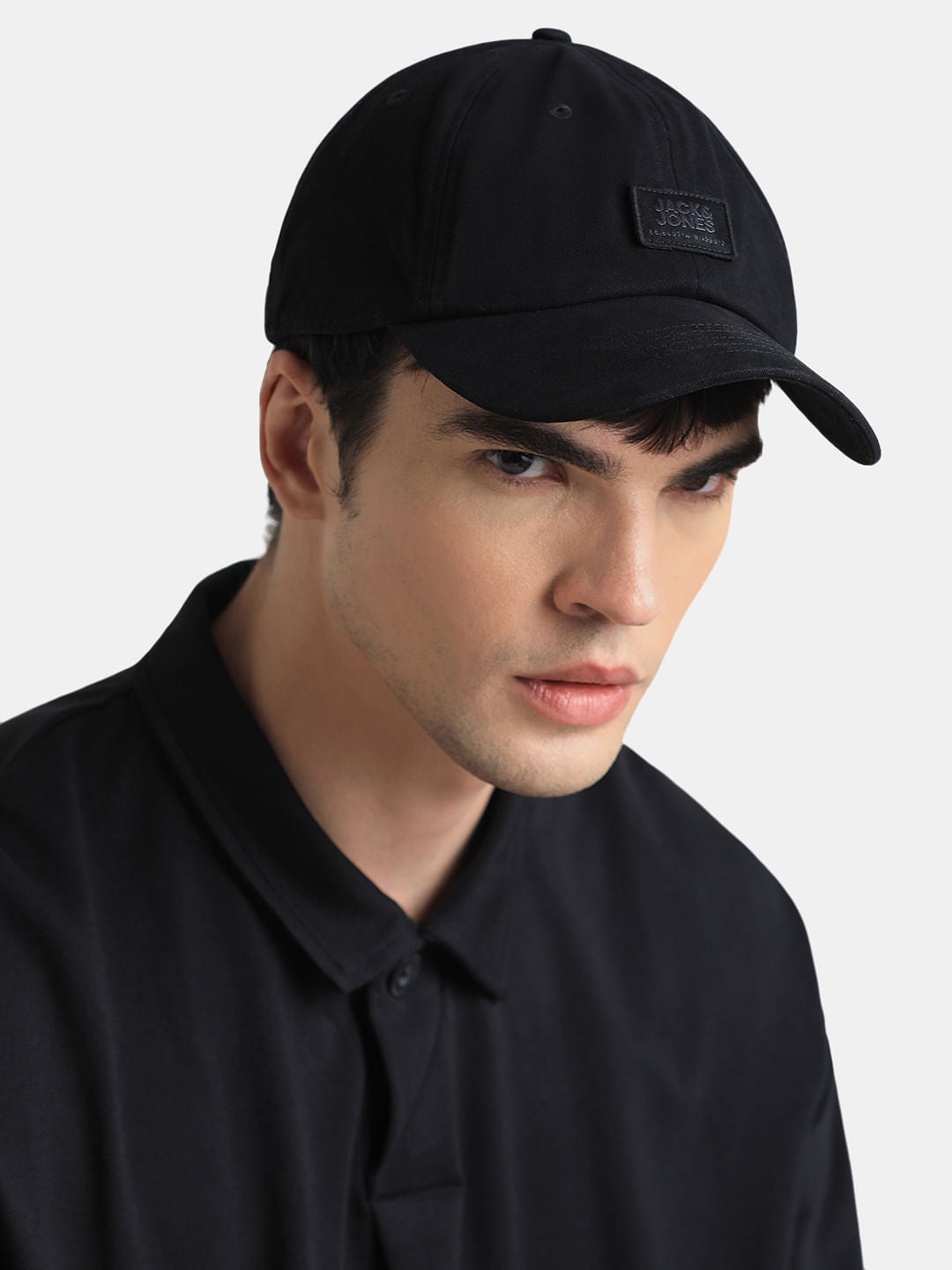Black Logo Print Baseball Cap