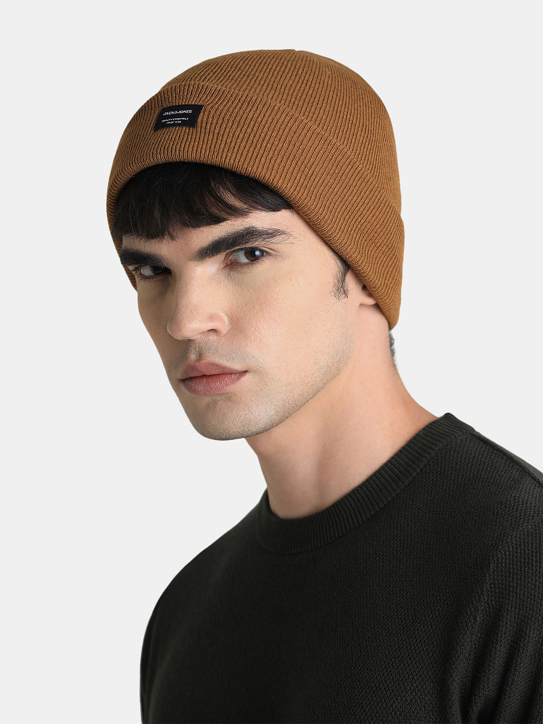 Brown Logo Patch Beanie