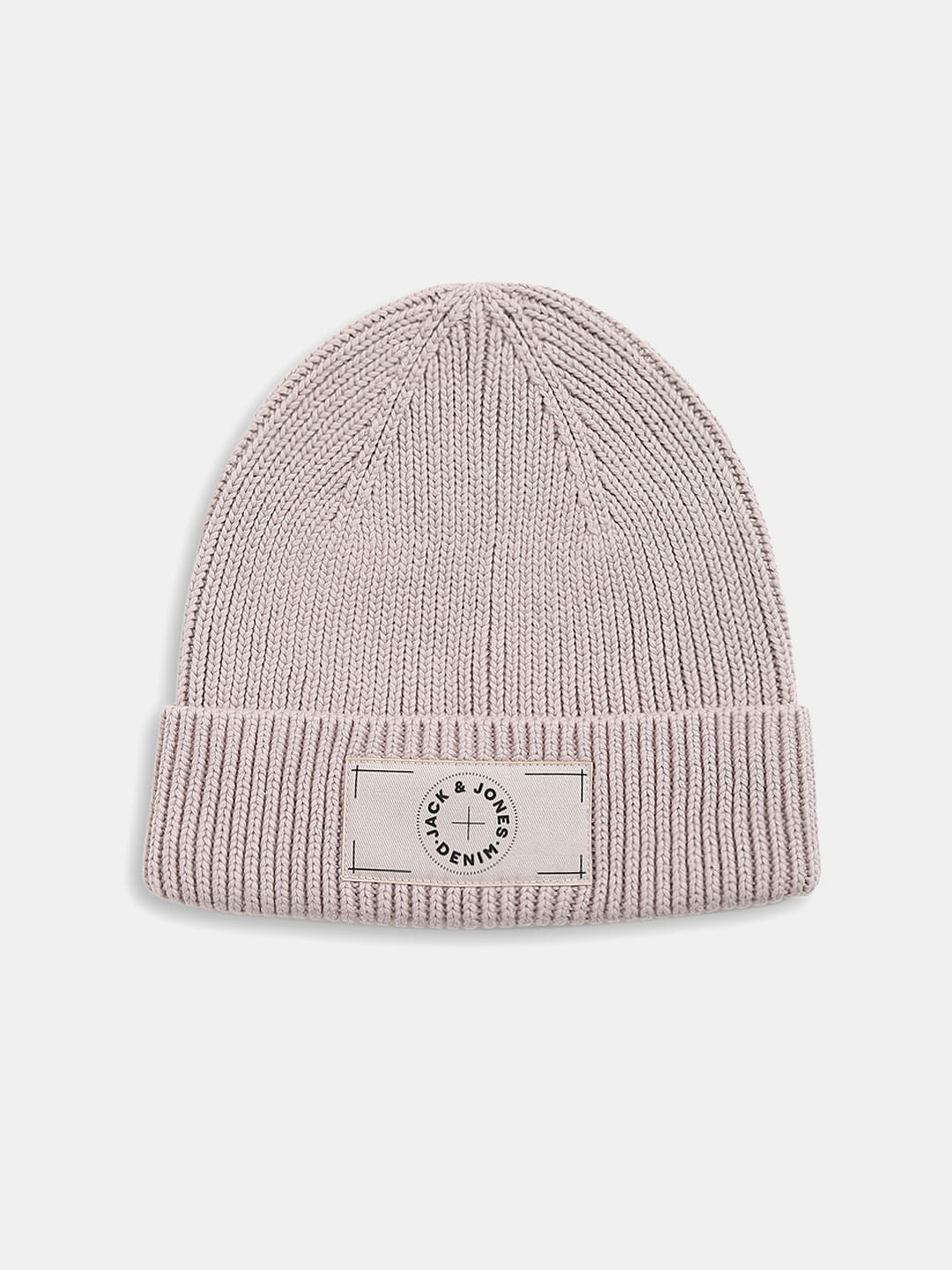 Beige Cotton Logo Patch Beanie - ONE