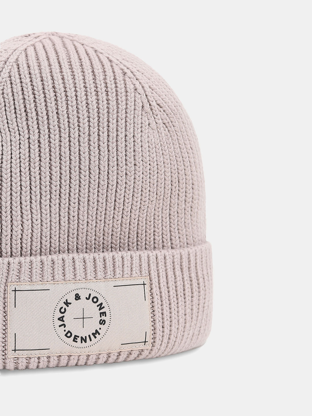 Beige Cotton Logo Patch Beanie