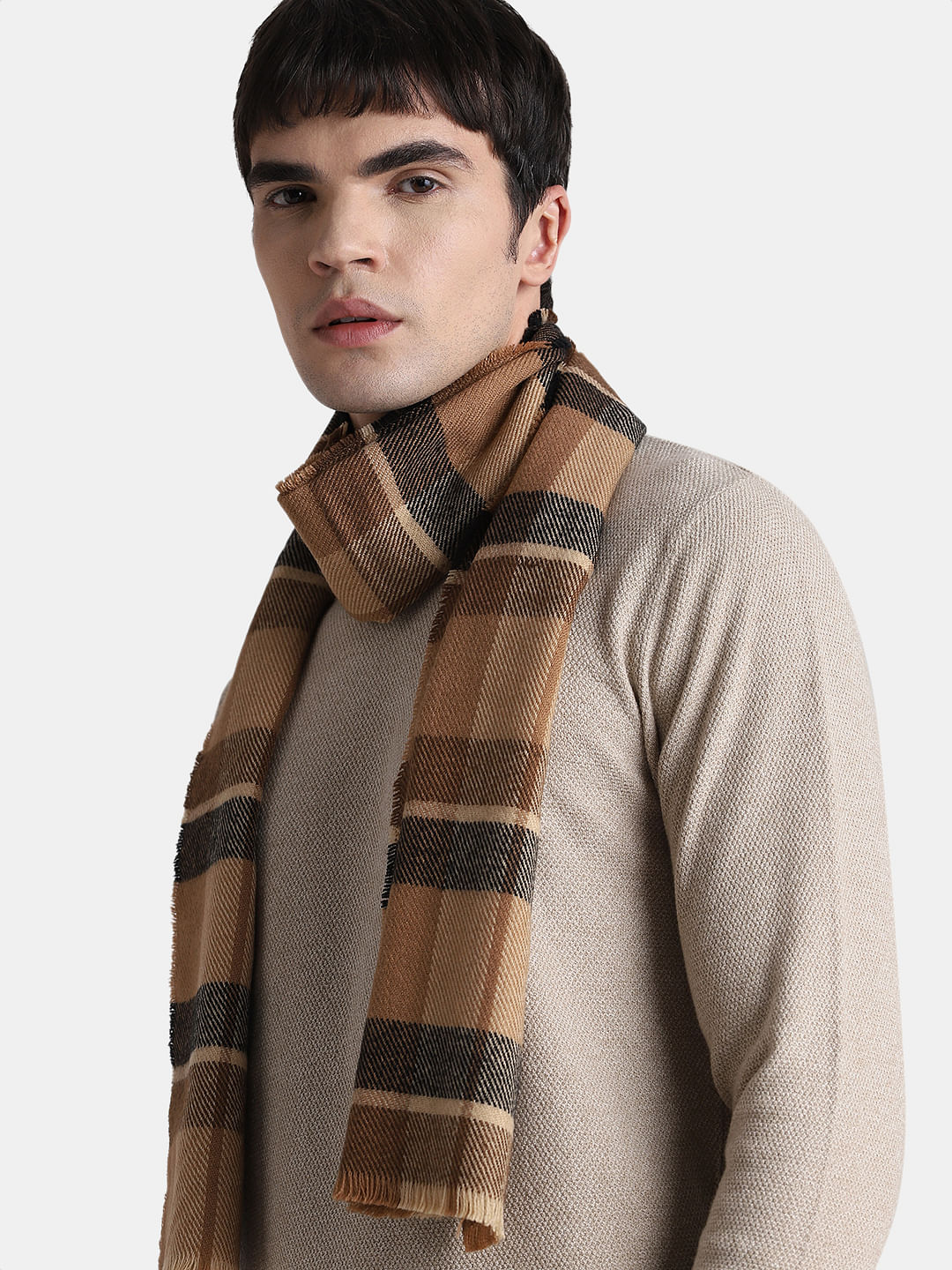 Brown Check Woven Scarf