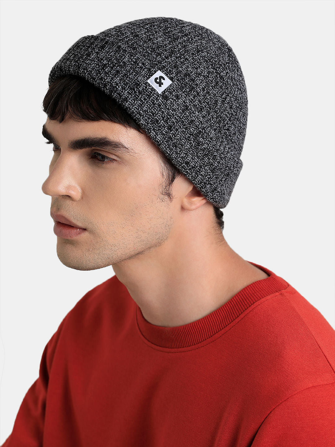 Black Twisted Knit Short Beanie