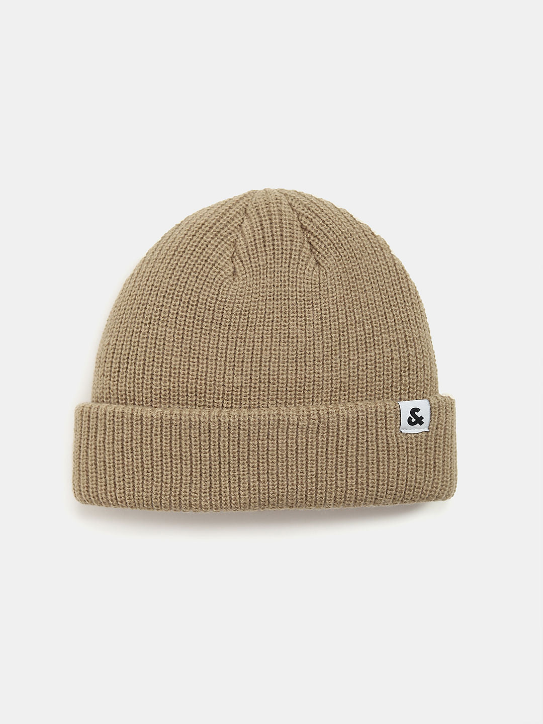 Beige Twisted Knit Short Beanie - ONE