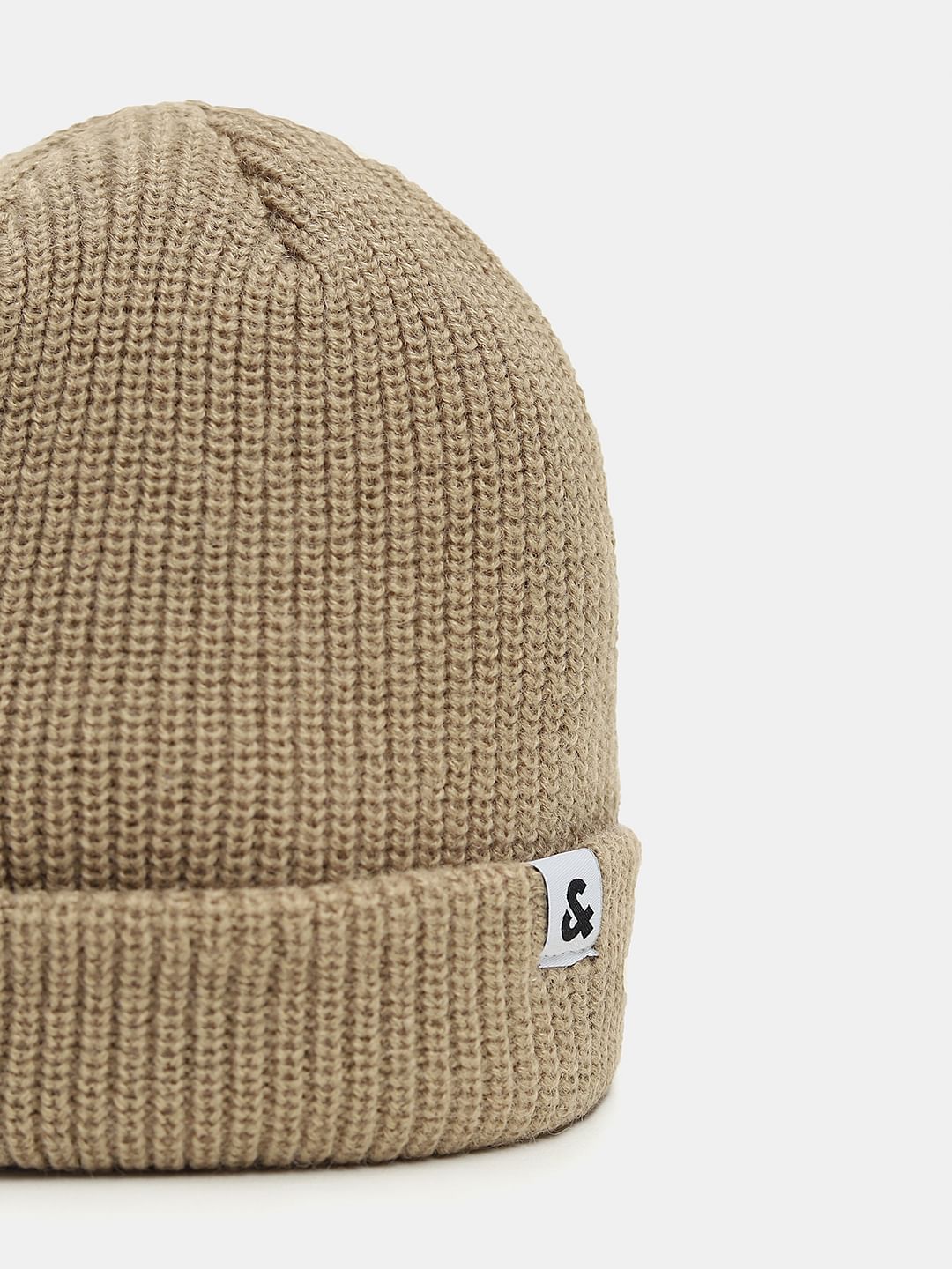 Beige Twisted Knit Short Beanie
