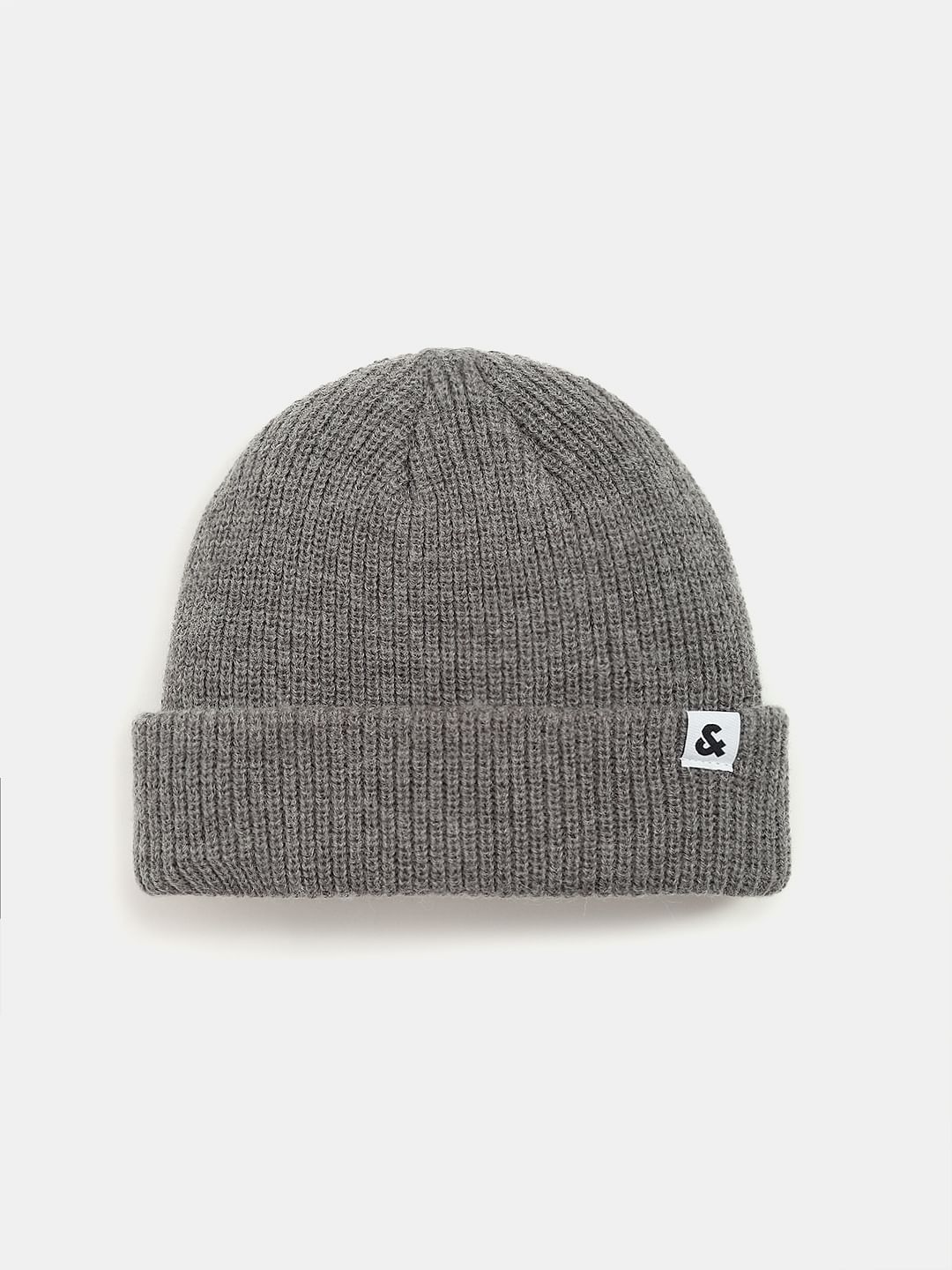 Grey Twisted Knit Short Beanie