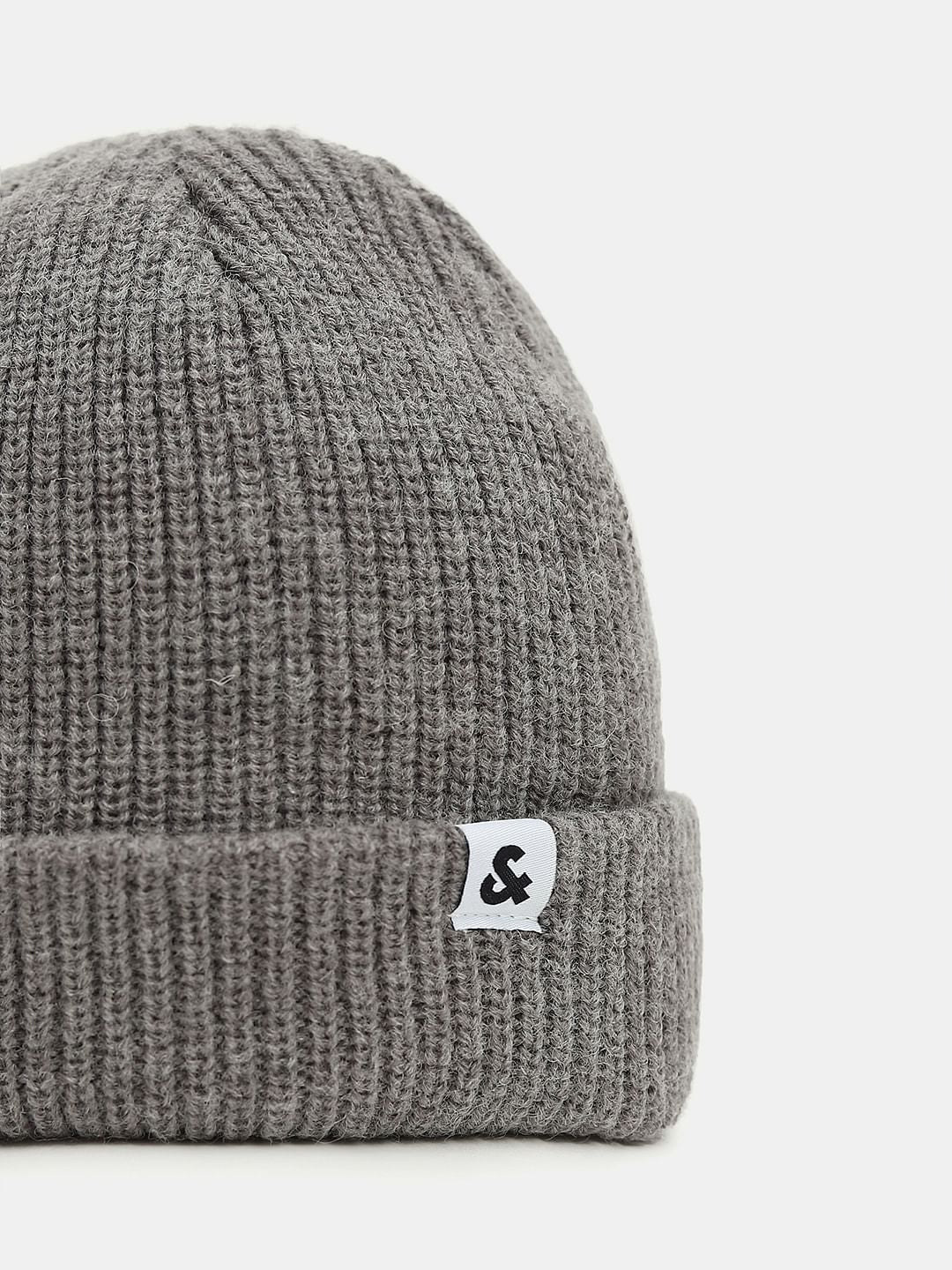 Grey Twisted Knit Short Beanie