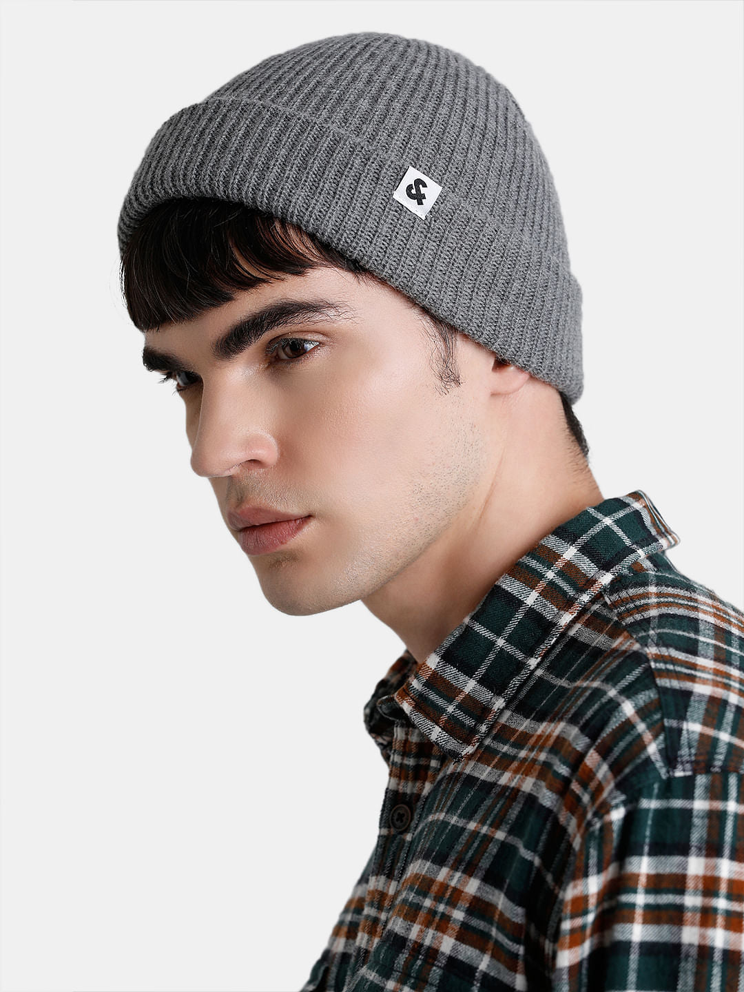 Grey Twisted Knit Short Beanie