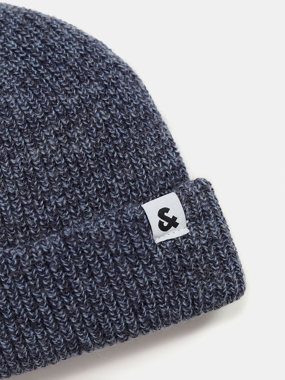 Blue Twisted Knit Short Beanie