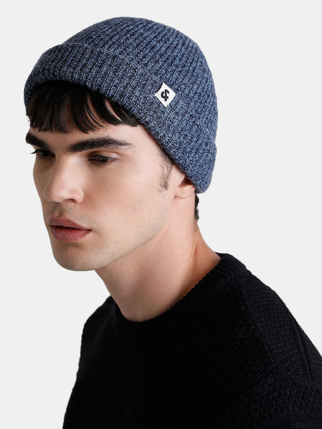 Blue Twisted Knit Short Beanie