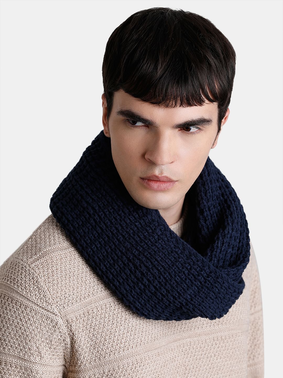 Navy Blue Knit Tube Scarf