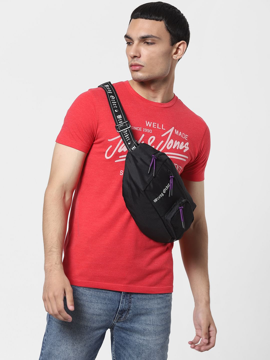 Black Text Print Fanny Pack