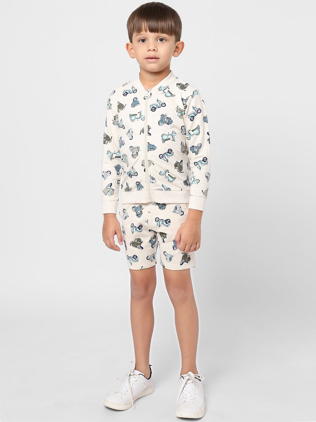 BOYS Beige Graphic Print Sweatshorts - 4/5Y