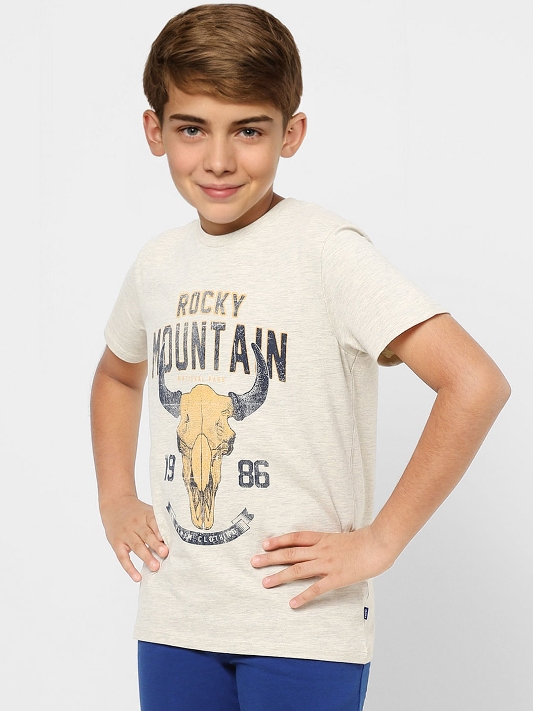 Boys Grey Graphic Print Crew Neck T-shirt