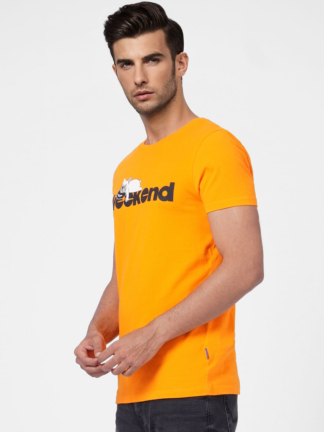 Orange Graphic Print Crew Neck T-shirt