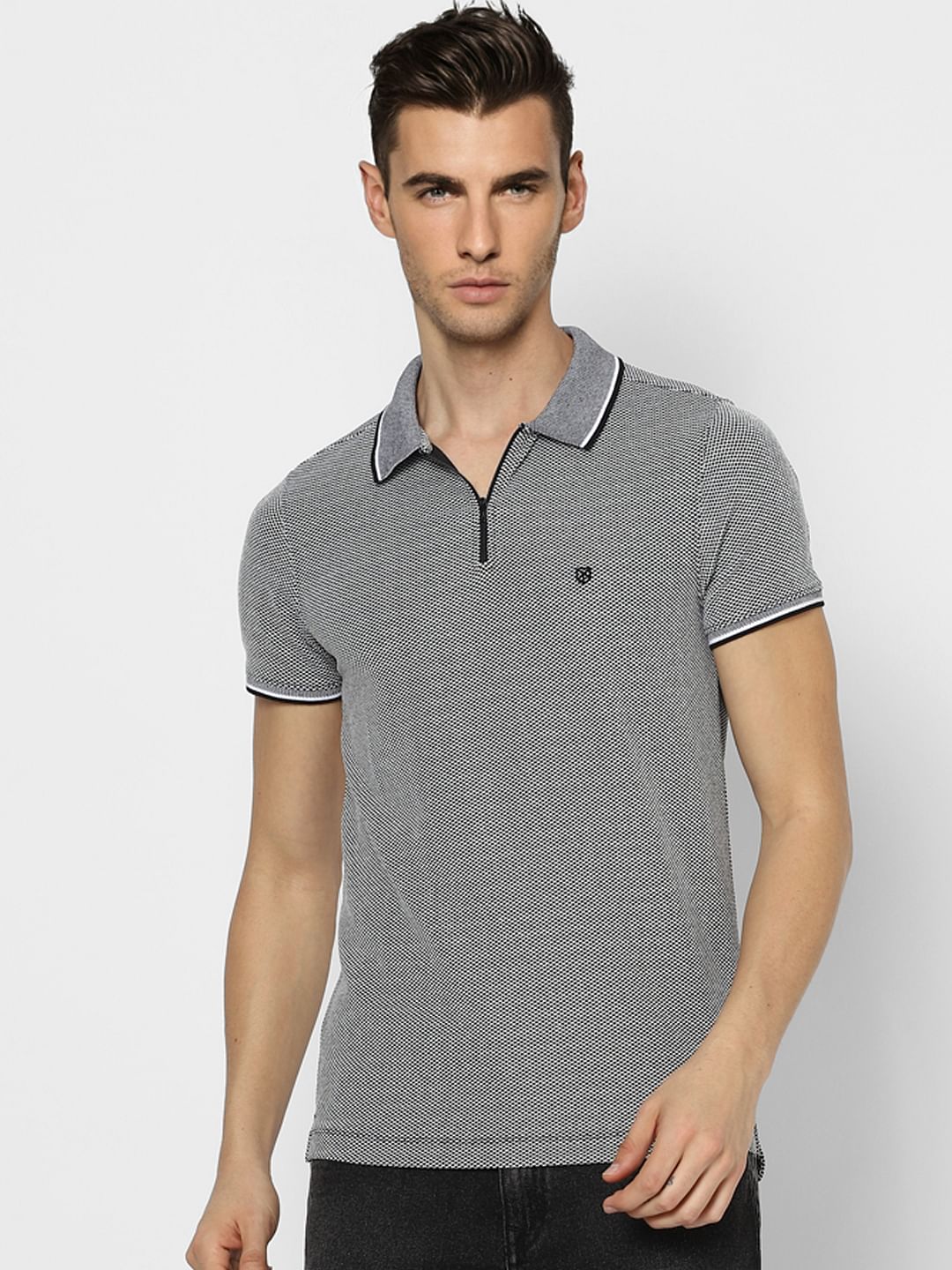 Black & White Jaquard Polo T-shirt