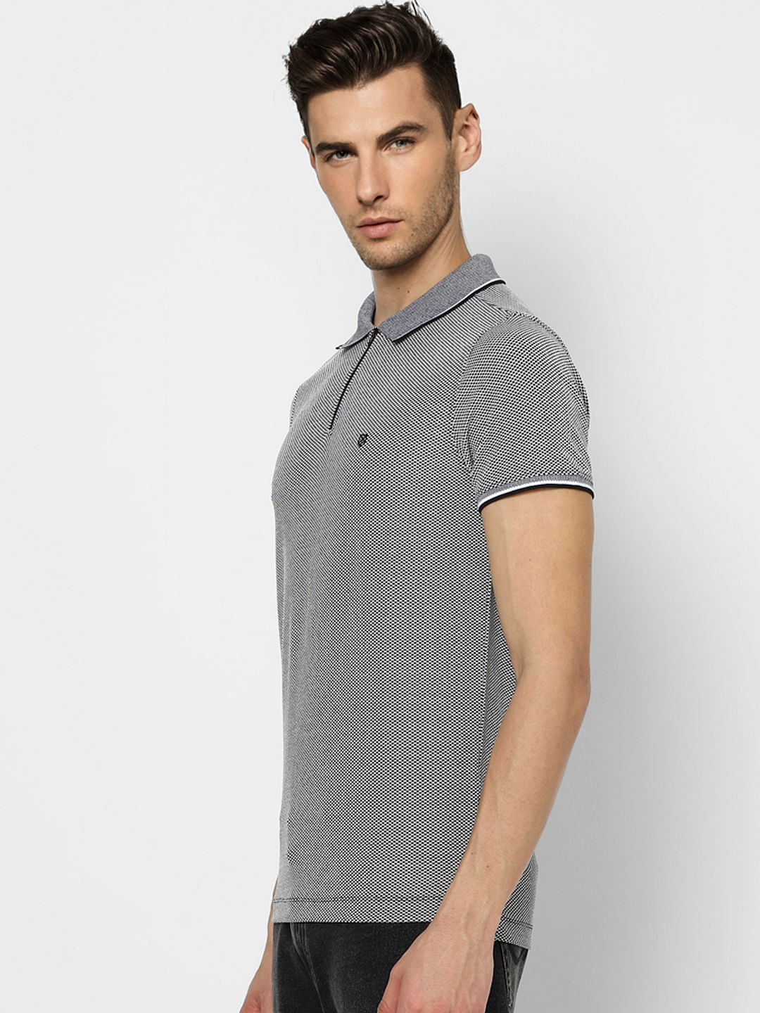 Black & White Jaquard Polo T-shirt