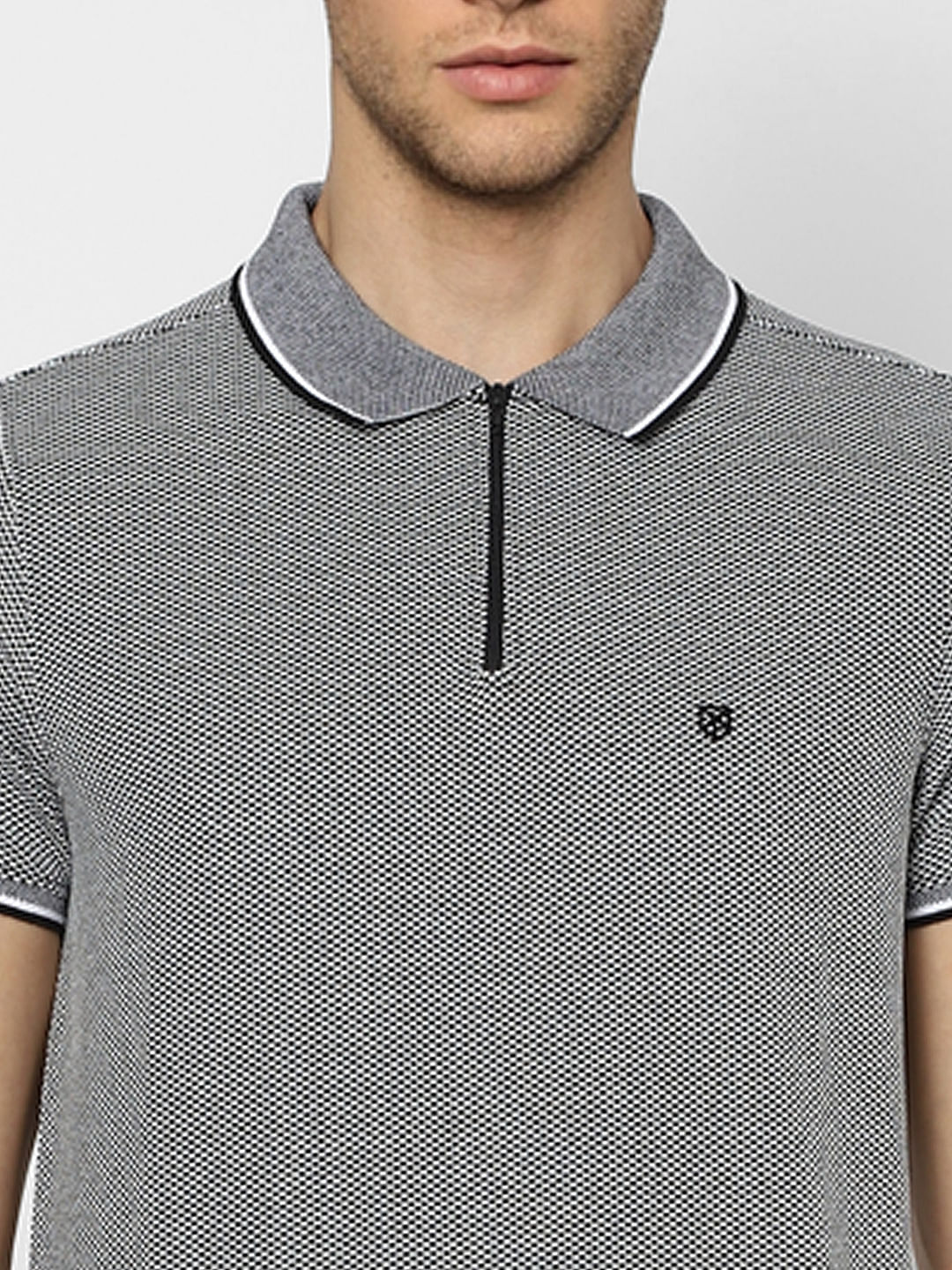 Black & White Jaquard Polo T-shirt