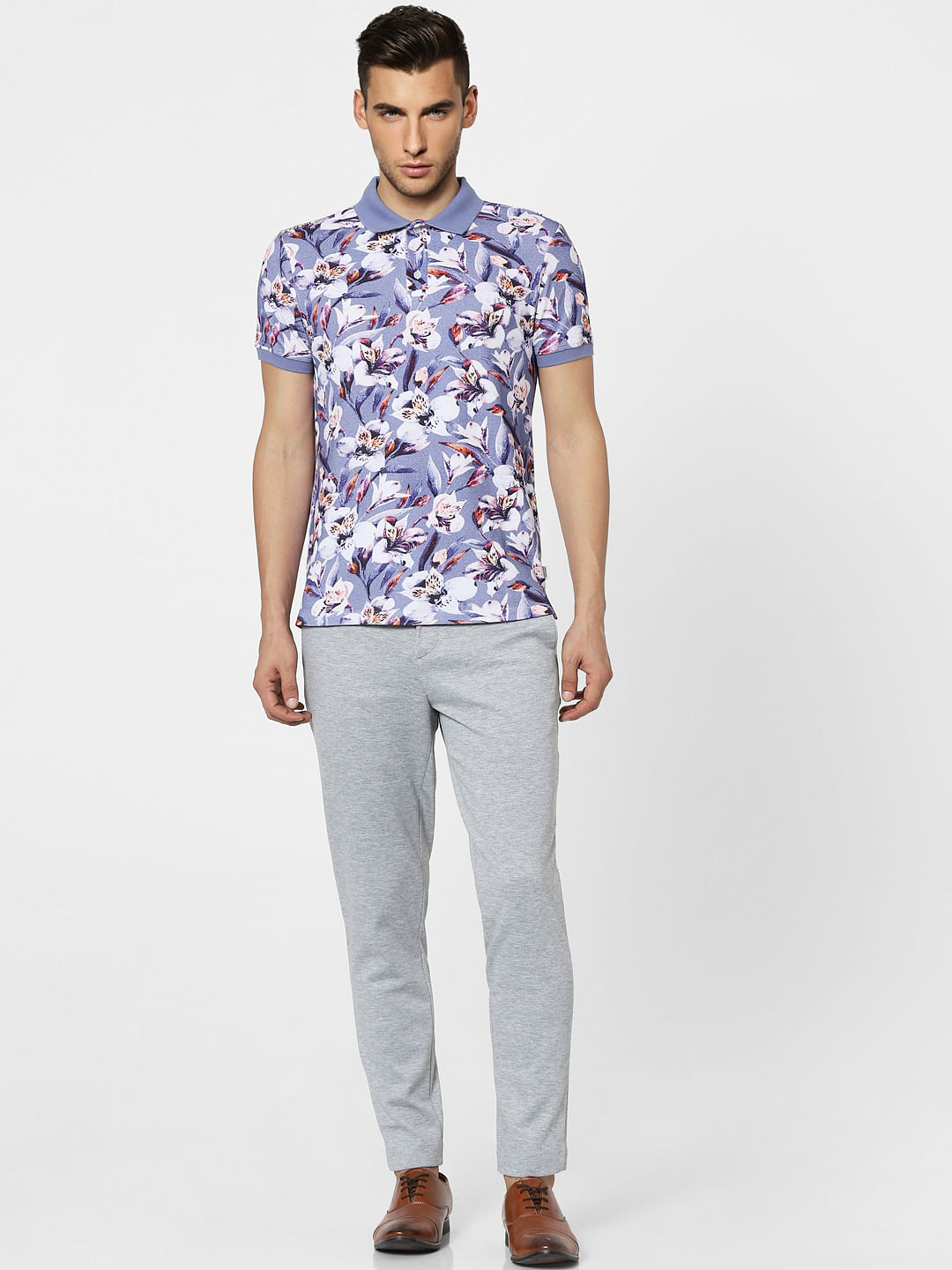 Blue Floral Polo Neck T-shirt
