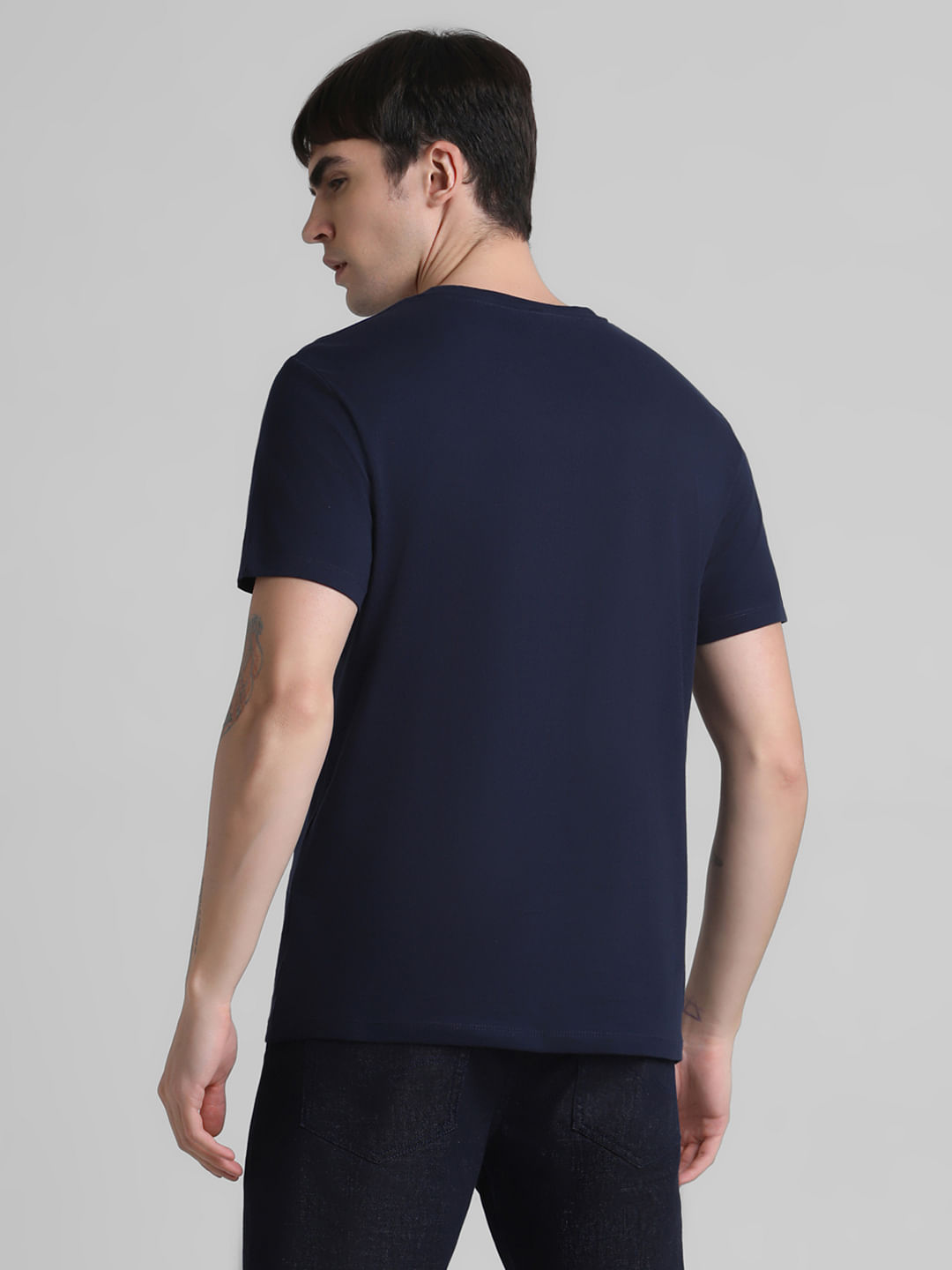 Navy Logo Print Crew Neck T-shirt