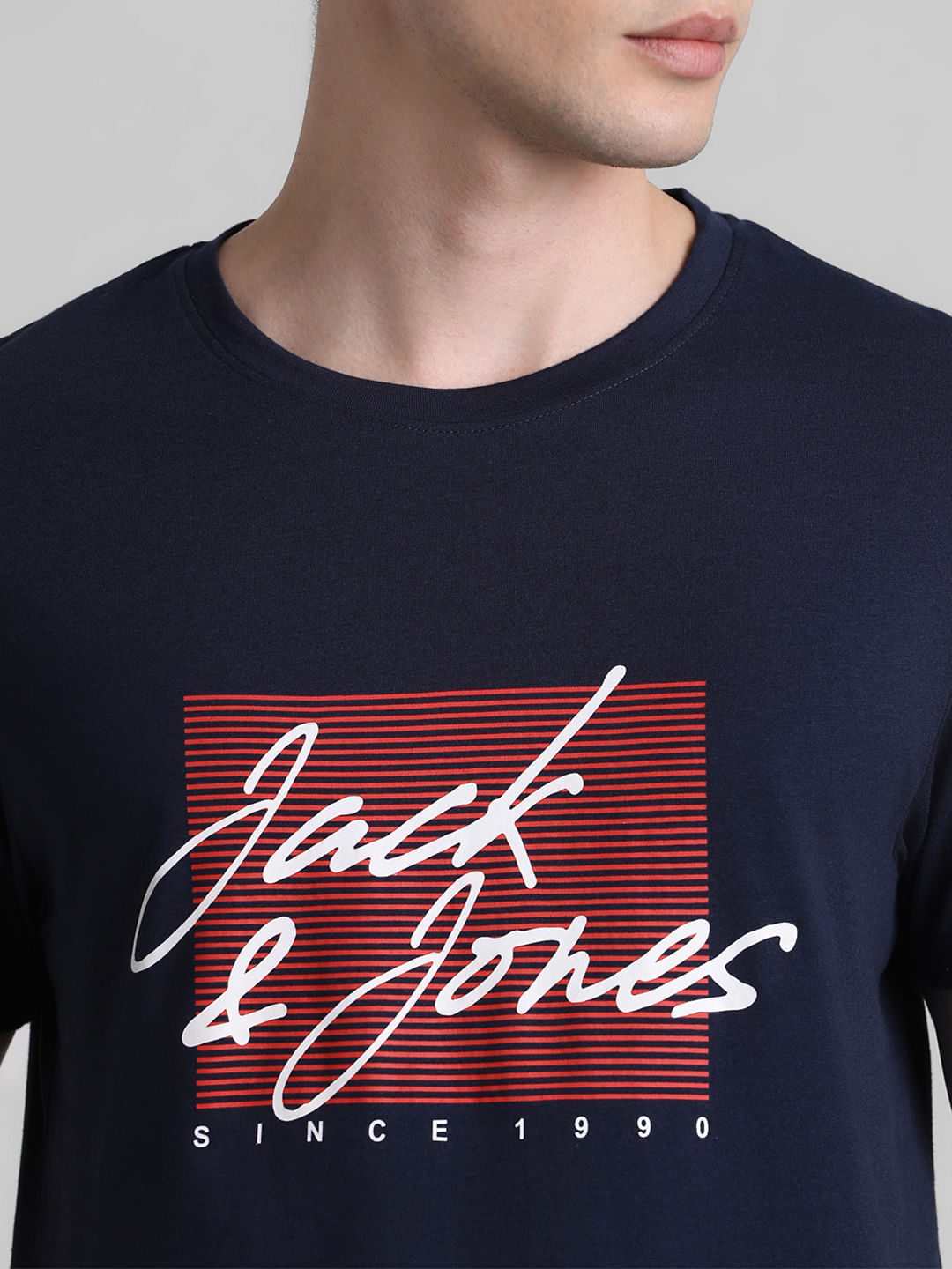 Navy Logo Print Crew Neck T-shirt