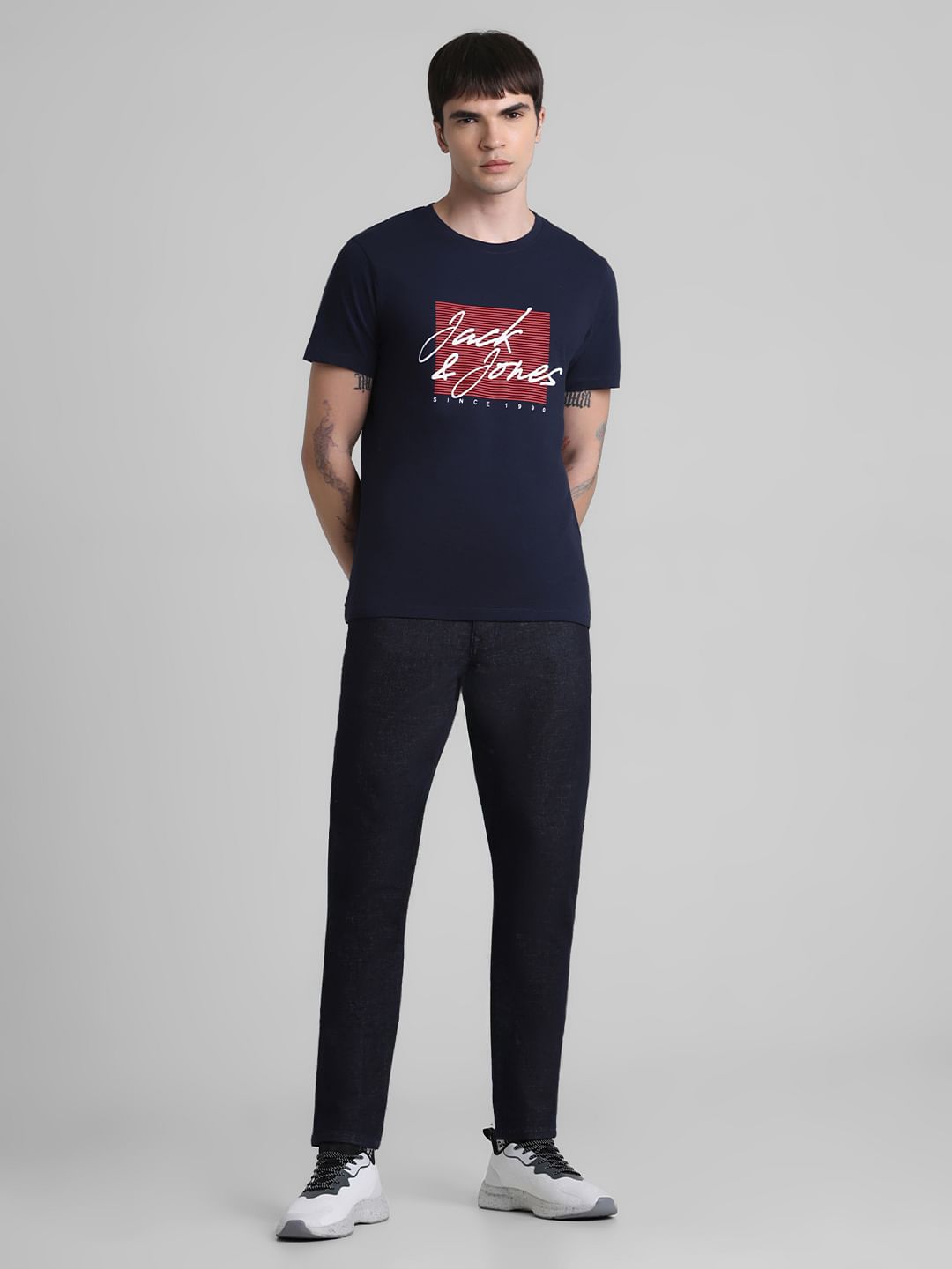 Navy Logo Print Crew Neck T-shirt