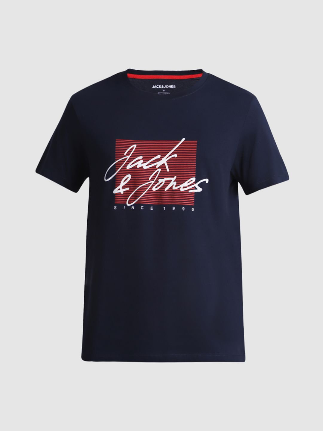 Navy Logo Print Crew Neck T-shirt