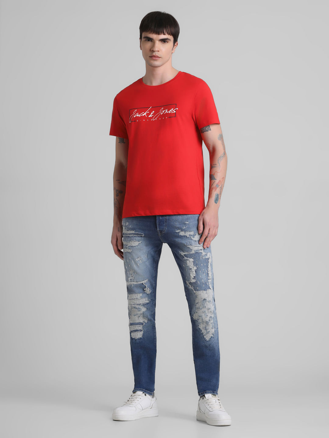 Red Logo Print Crew Neck T-shirt