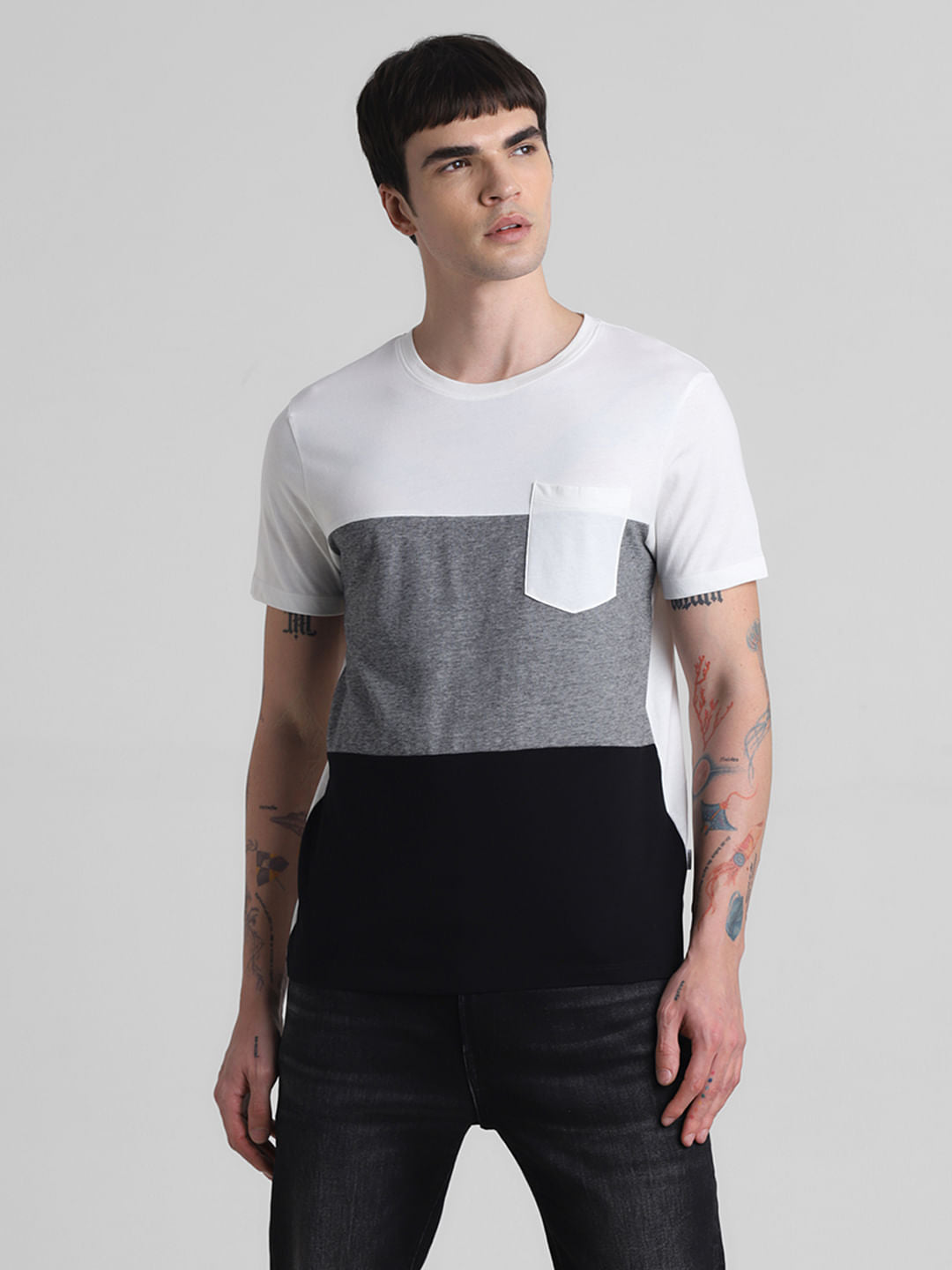 White Colourblocked Cotton T-shirt