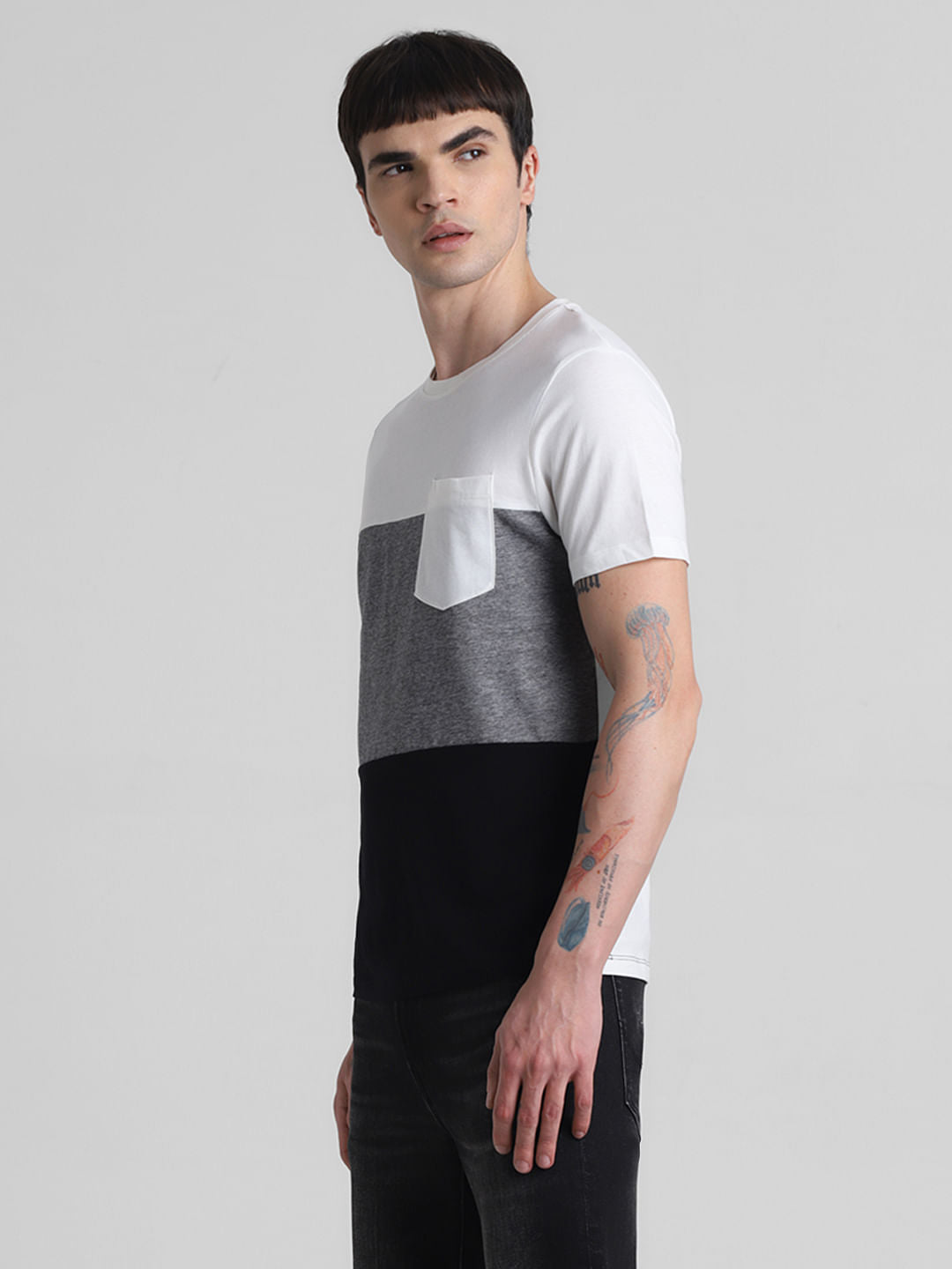 White Colourblocked Cotton T-shirt