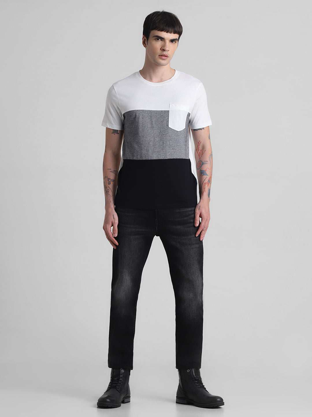 White Colourblocked Cotton T-shirt