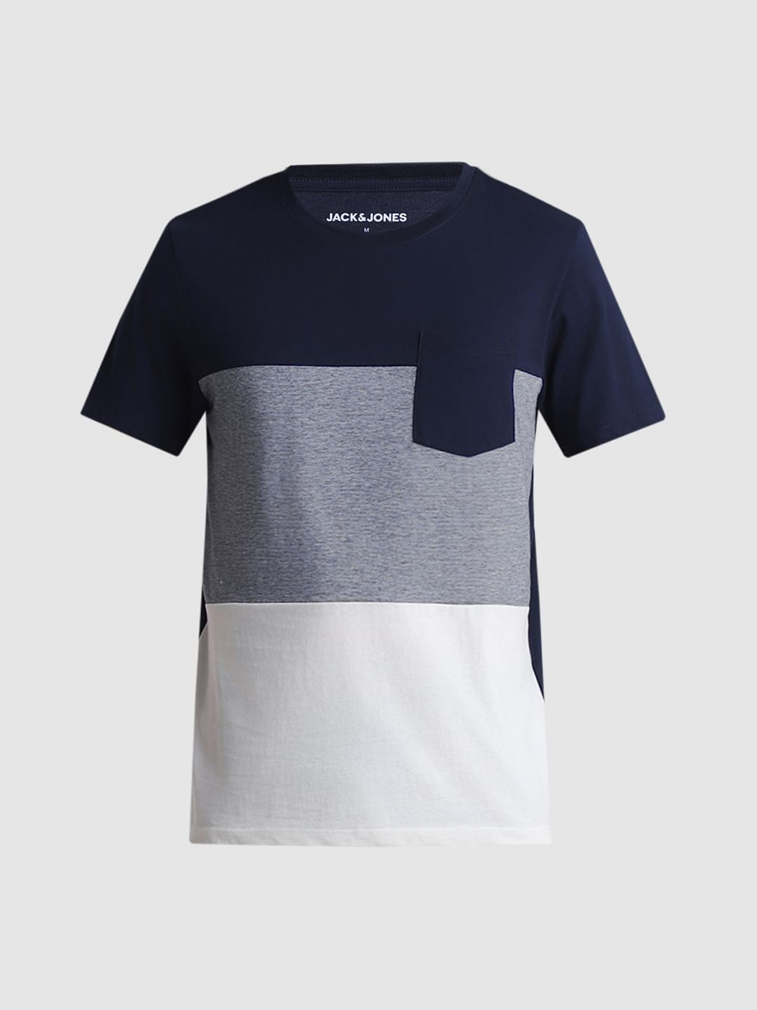 Navy Blue Colourblocked Cotton T-shirt