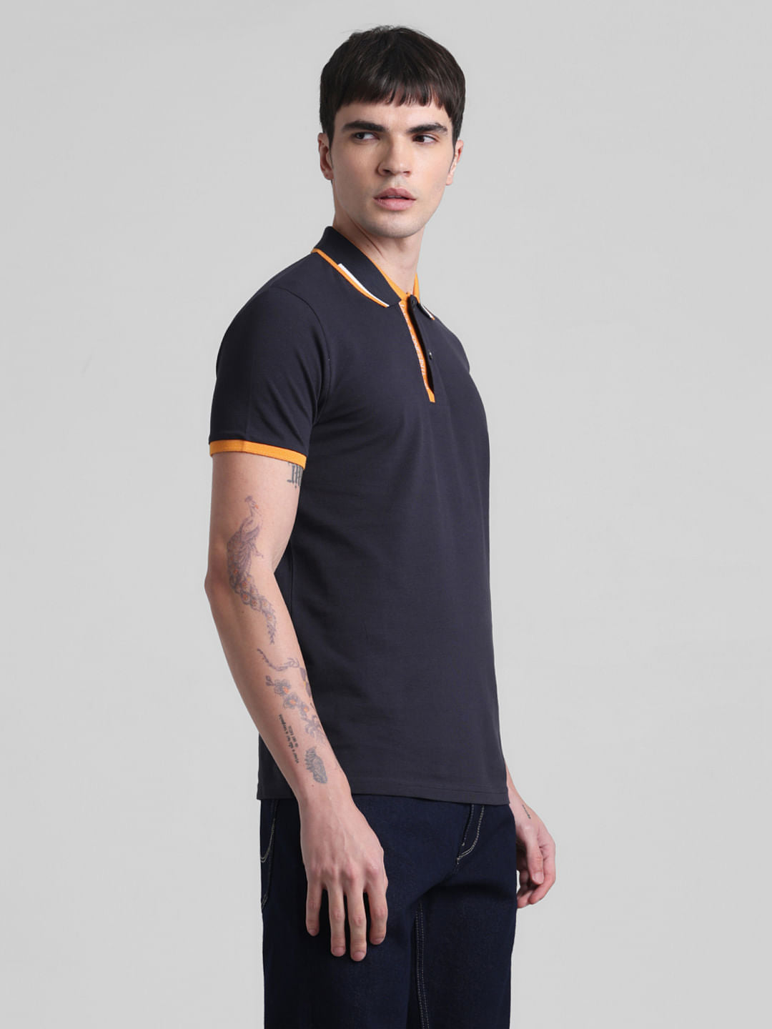 Navy Blue Contrast Rib Polo T-shirt