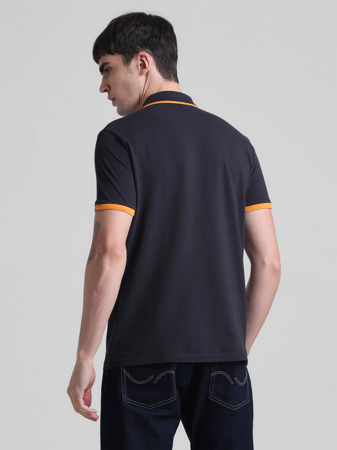 Navy Blue Contrast Rib Polo T-shirt