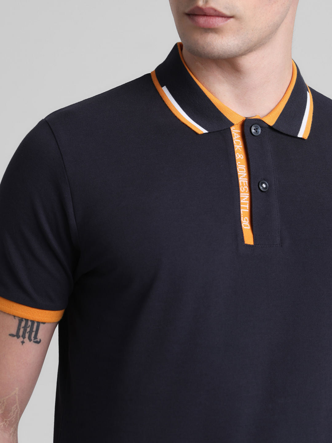 Navy Blue Contrast Rib Polo T-shirt