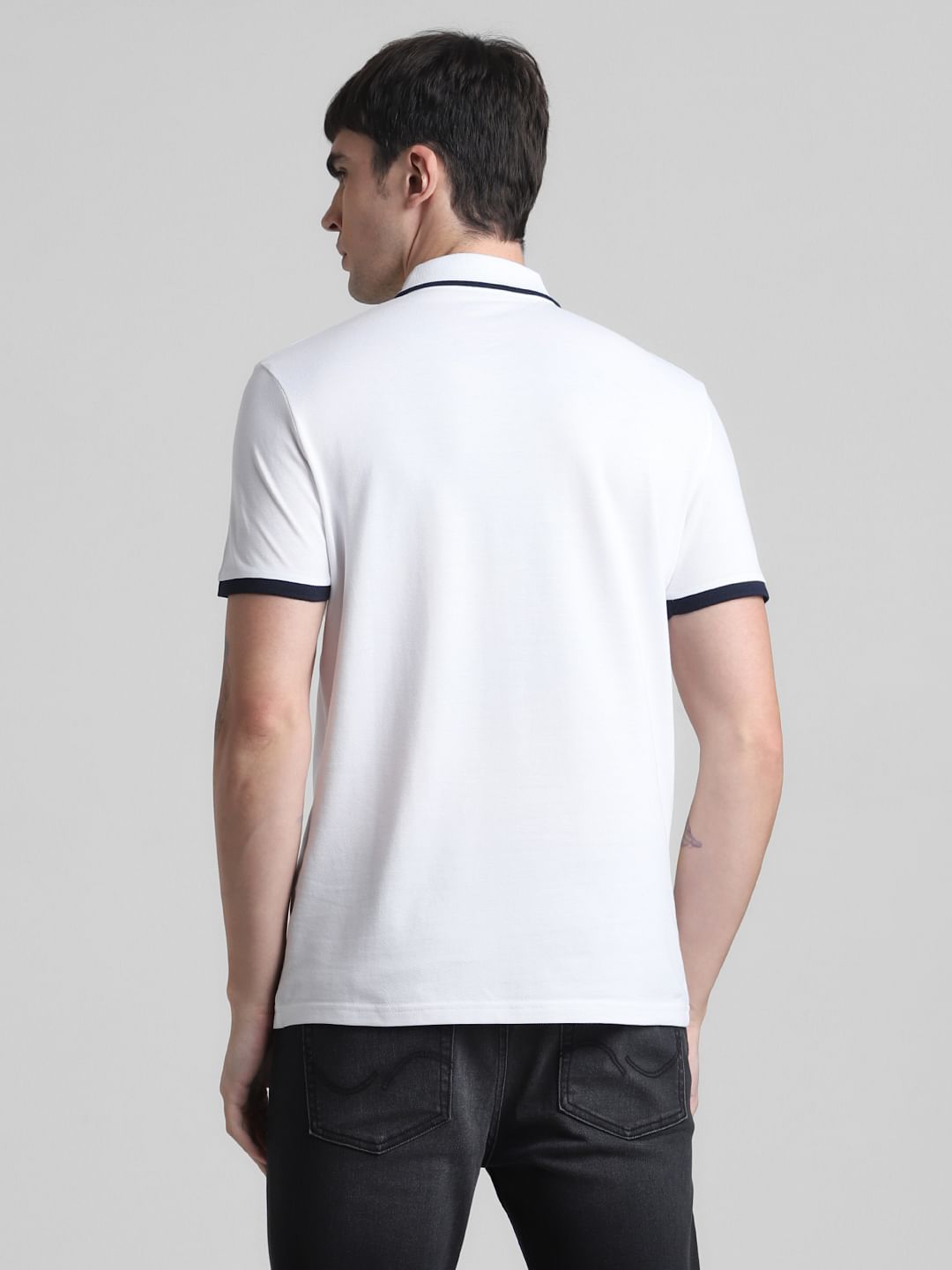 White Contrast Rib Polo T-shirt
