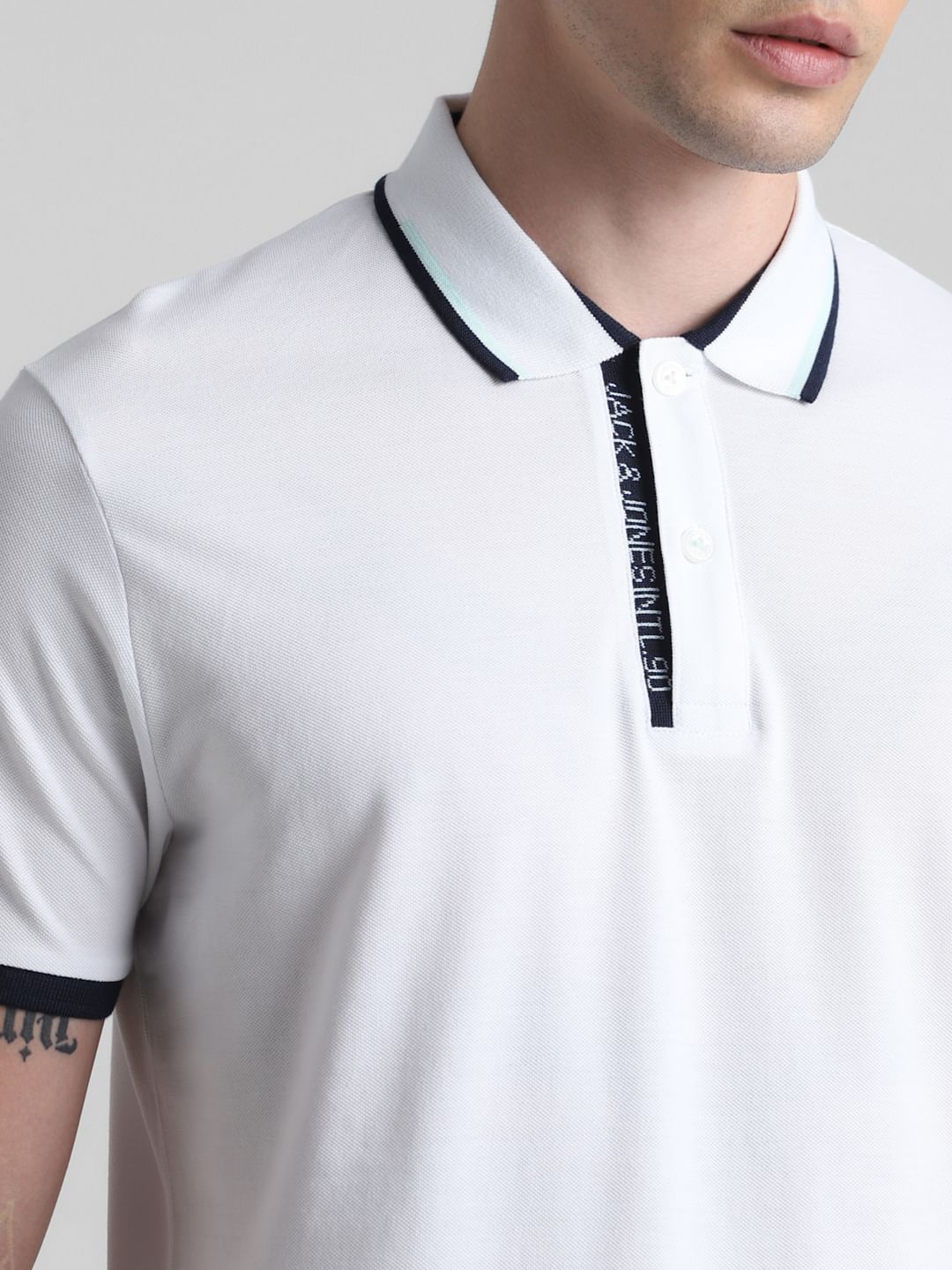 White Contrast Rib Polo T-shirt