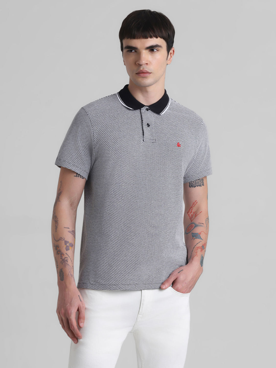 Black Printed Jacquard Polo T-shirt