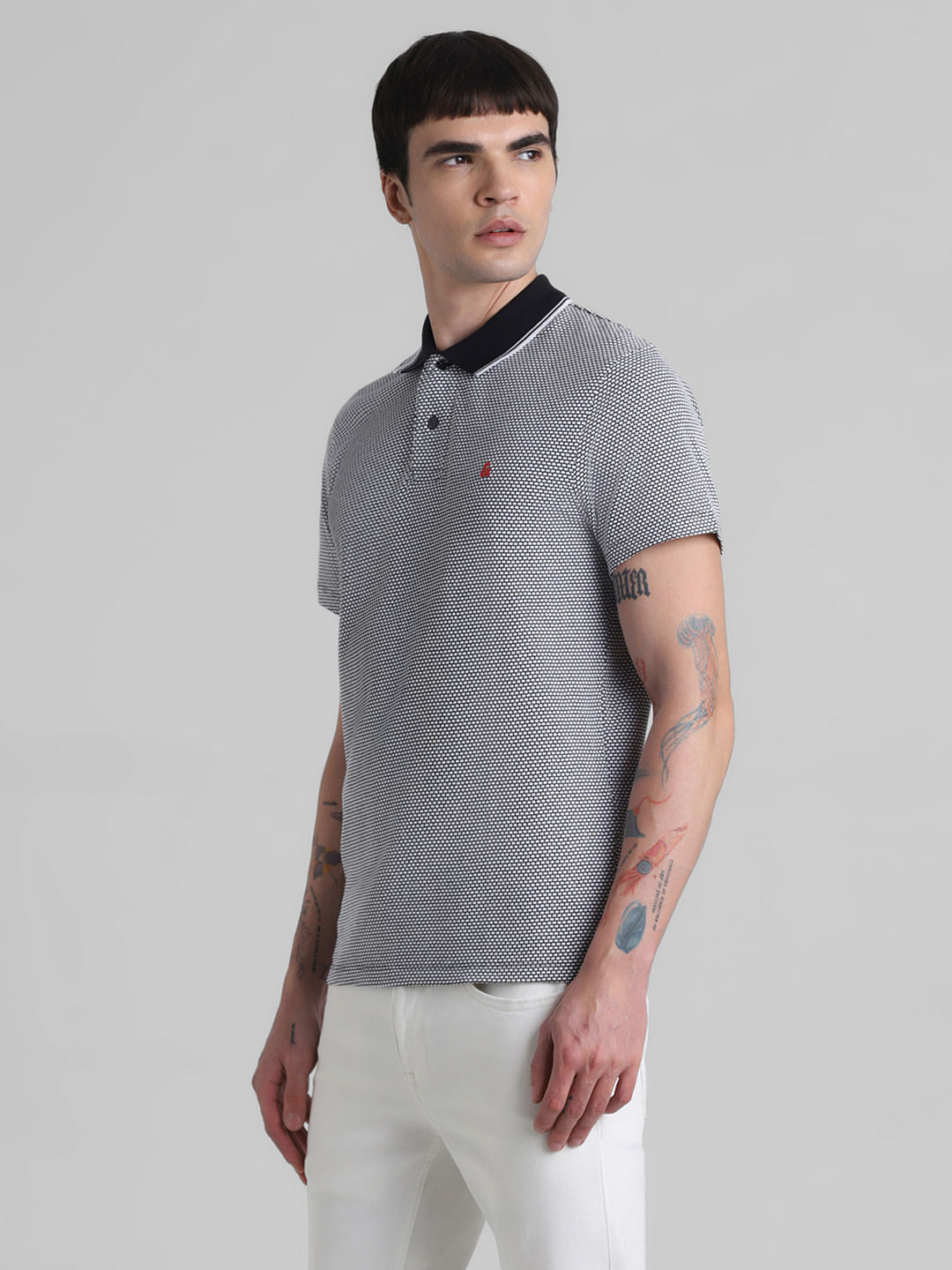Black Printed Jacquard Polo T-shirt