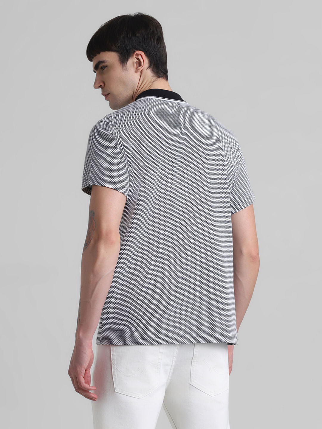 Black Printed Jacquard Polo T-shirt