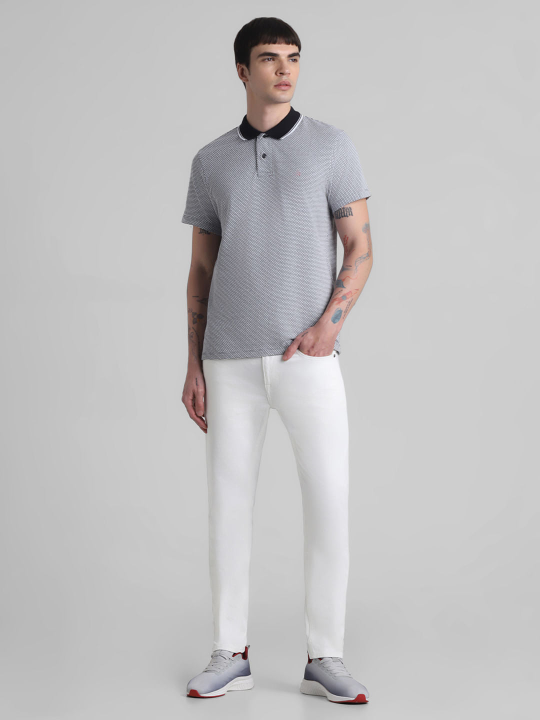 Black Printed Jacquard Polo T-shirt