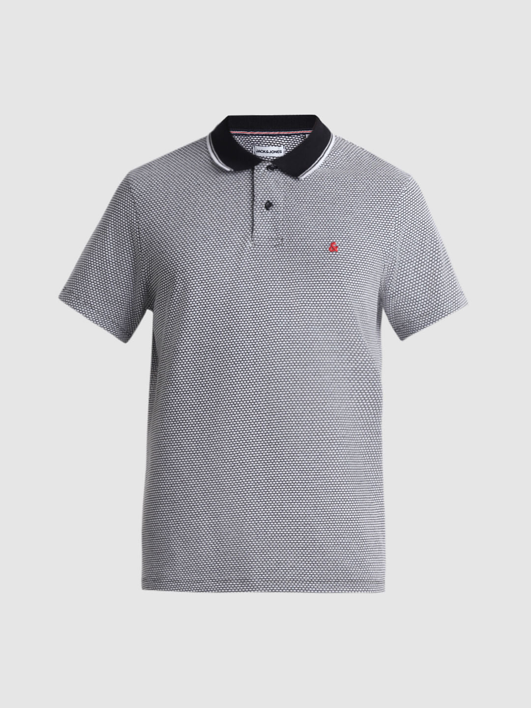 Black Printed Jacquard Polo T-shirt