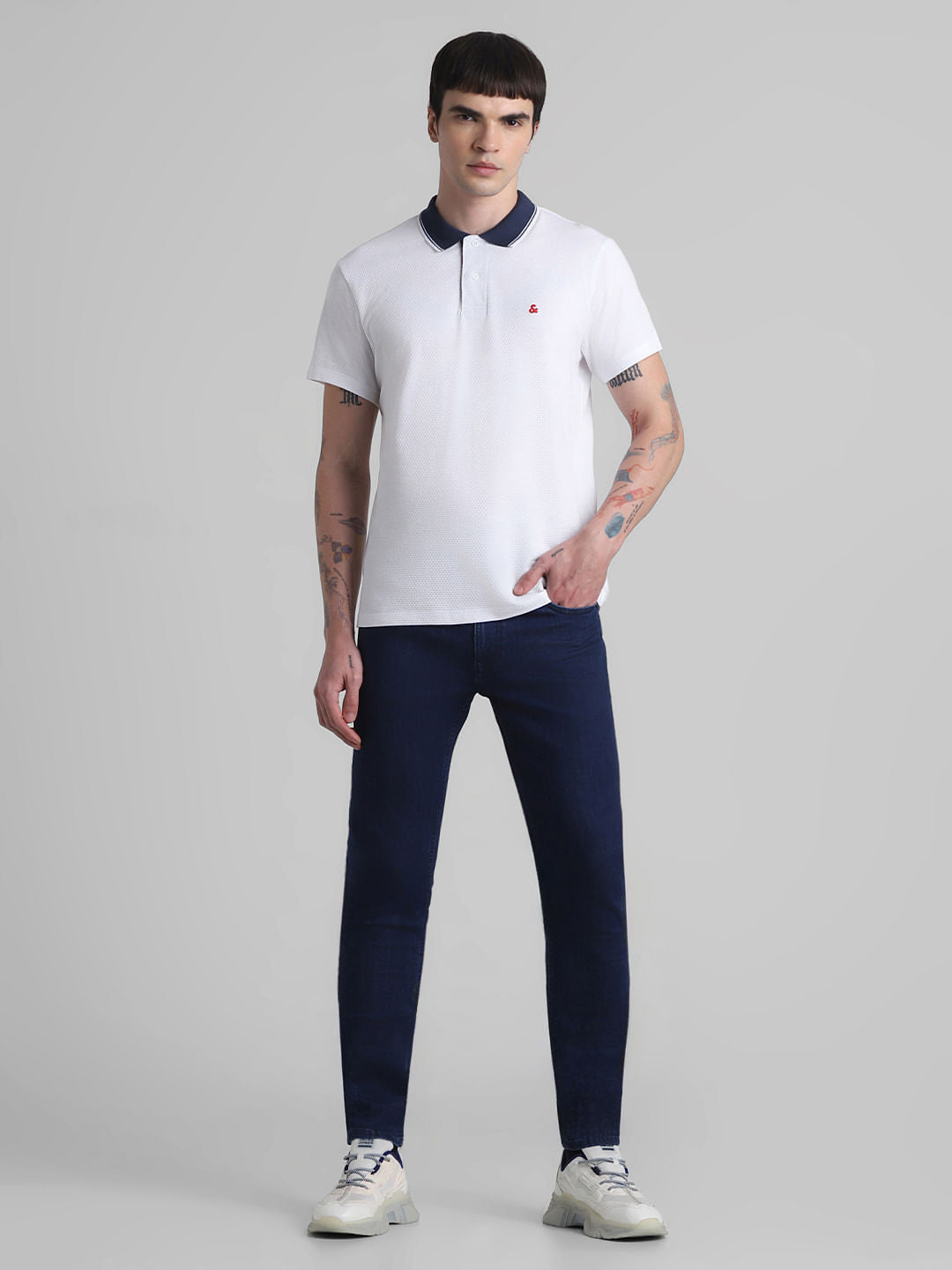 White Jacquard Polo T-shirt