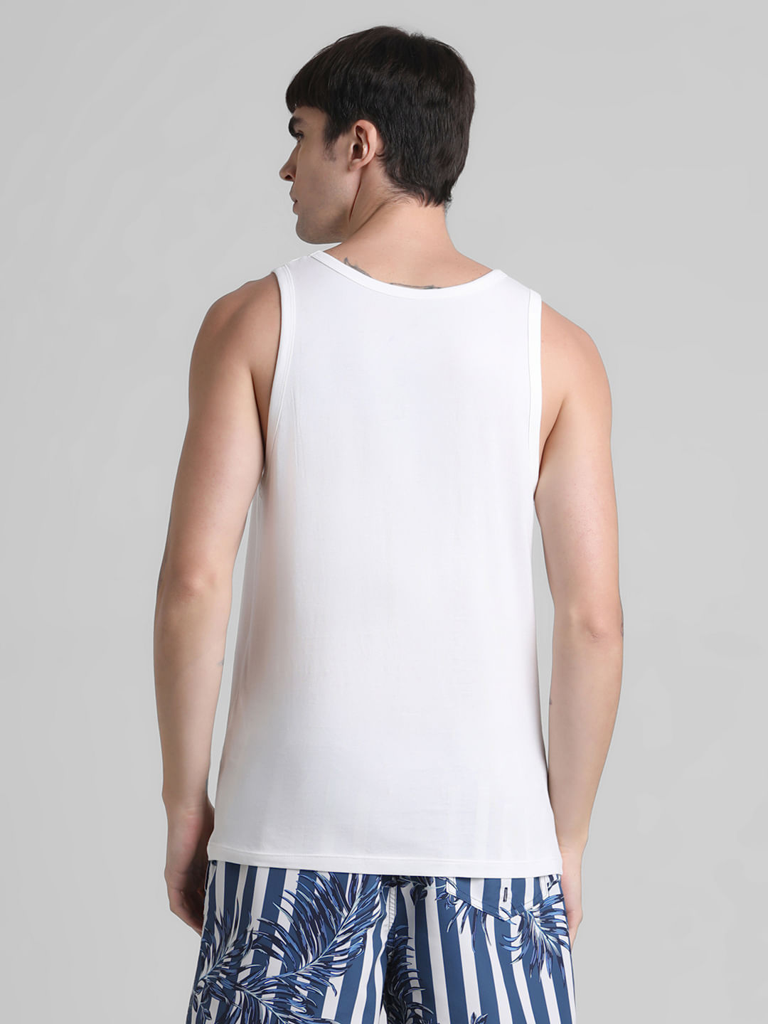 White Tropical Print Pocket Vest