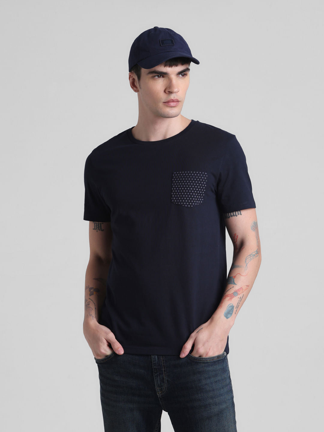 Navy Blue Chest Pocket T-shirt - S