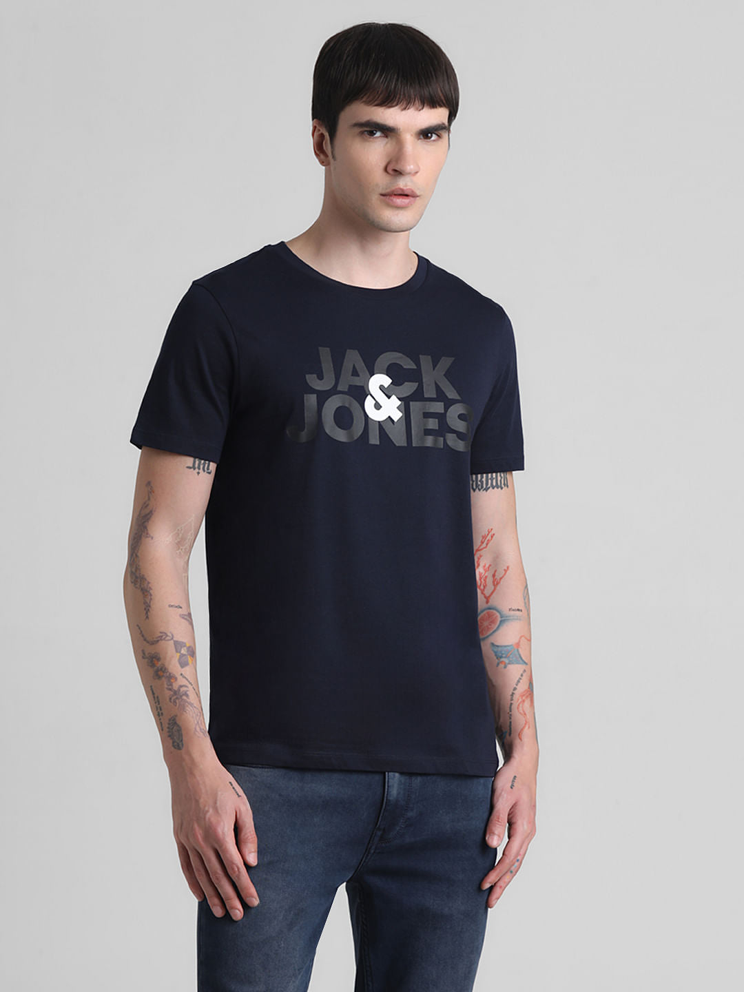 Navy Logo Print Crew Neck T-shirt