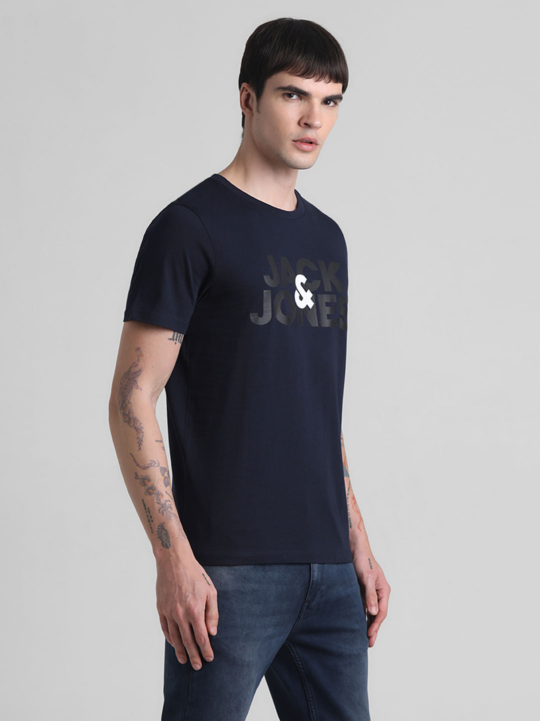 Navy Logo Print Crew Neck T-shirt