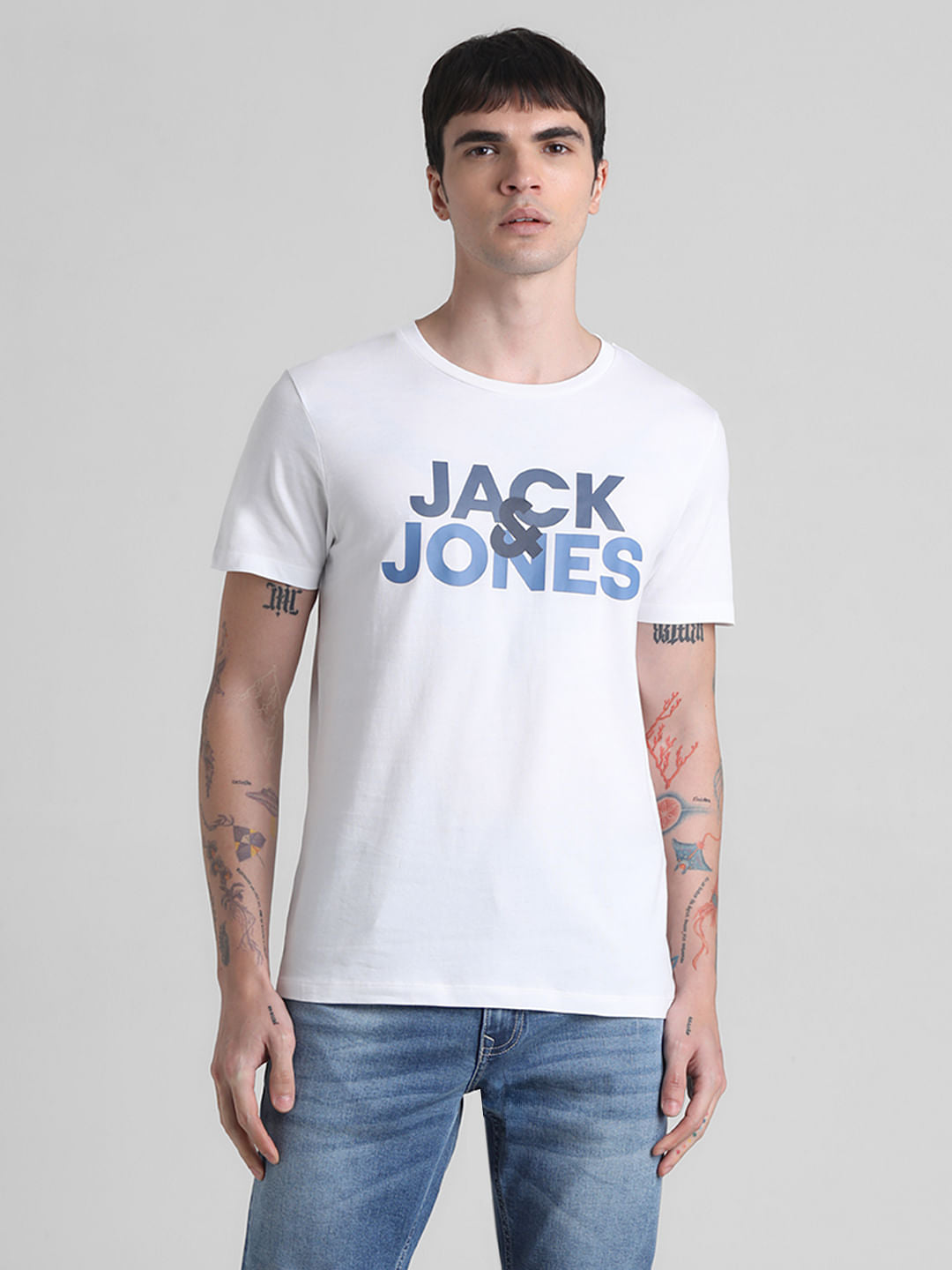 White Logo Print Crew Neck T-shirt