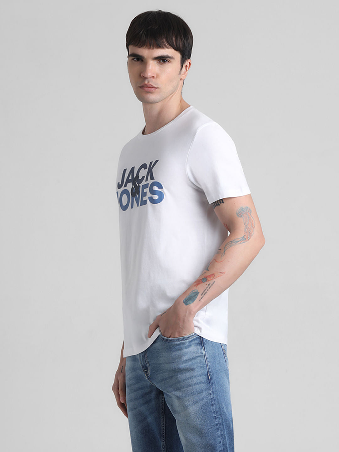 White Logo Print Crew Neck T-shirt